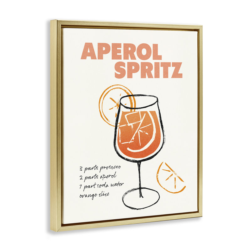 Art mural encadré "Aperol Spirz Recipe" par Victoria Barnes, Cadre flottant métallique doré, H 21 po x l 17 po