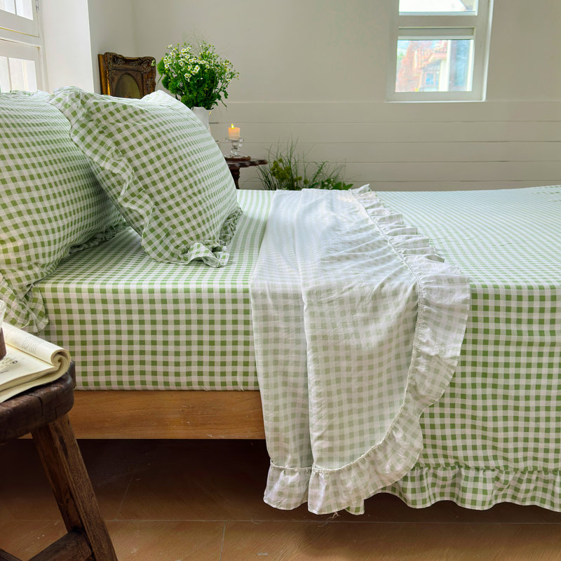 Ensemble de draps Gingham Ruffle, Grand lit, Vichy vert sauge