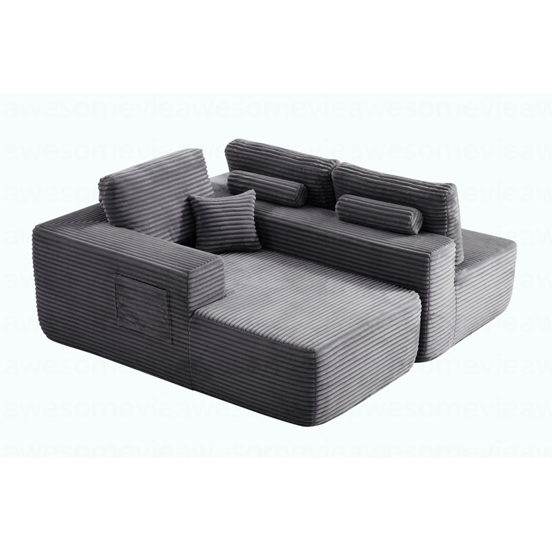 Canapé modulaire 104 po avec méridienne en forme de L et poches latérales, conception modulaire moderne, assise profonde, canapé rembourré pour le salon / chambre à coucher, sans assemblage requis (tissu moelleux), gris, orienté vers la gauche
