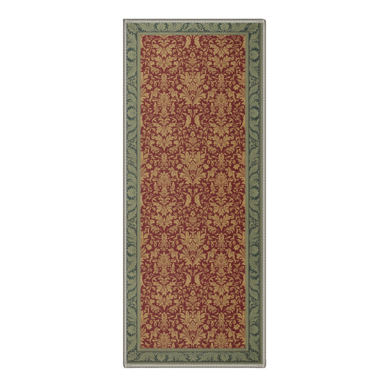 Foliage Floral Machine Washable Green / Red / Yellow Indoor Area Rug with Non-Slip Backing, Runner 2'6" x 8'