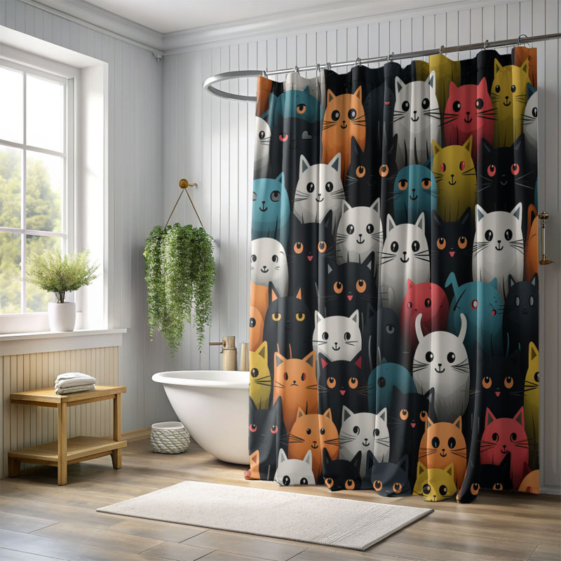 Spooky Cats - Rideau de douche Premium, H 74 po x l 71 po