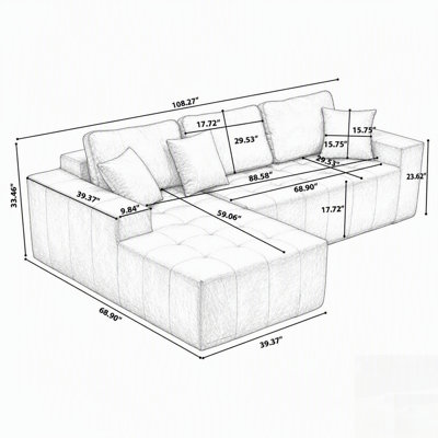 Canapé-lit de coin en similicuir avec méridienne à compression, canapé modulaire en forme de L avec éponge haute densité, canapé convertible sans assemblage requis pour le salon, appartement, chambre d'amis