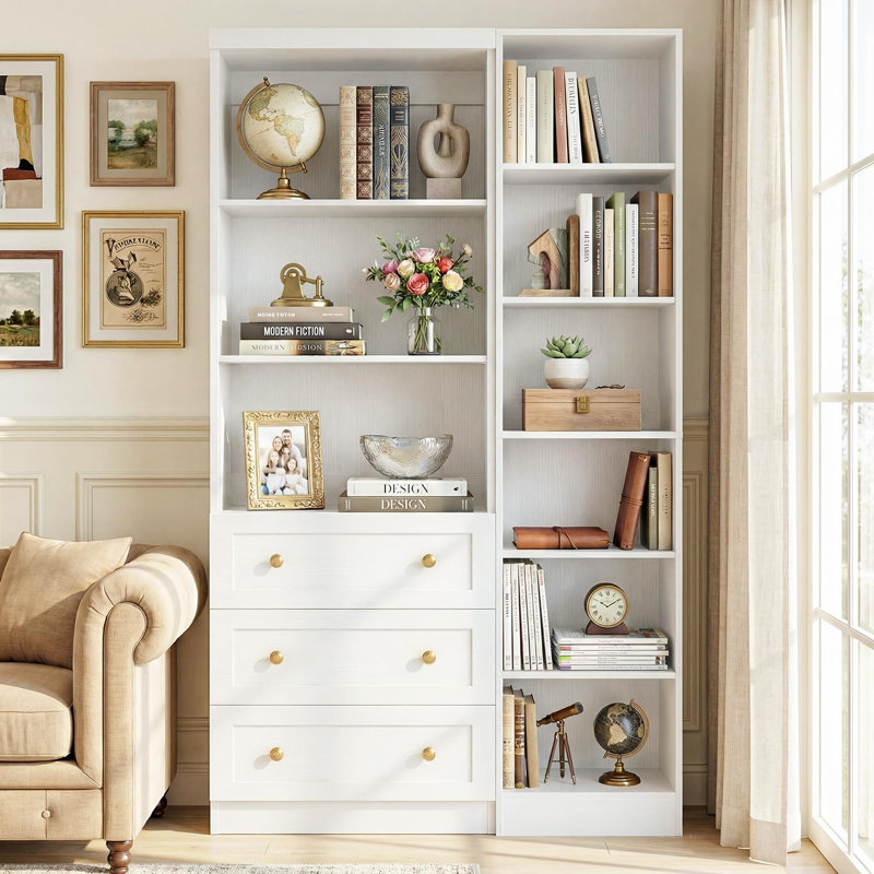 79" Bookcase with 2 Adjustable Shelves, 6-tier Bookshelf, White