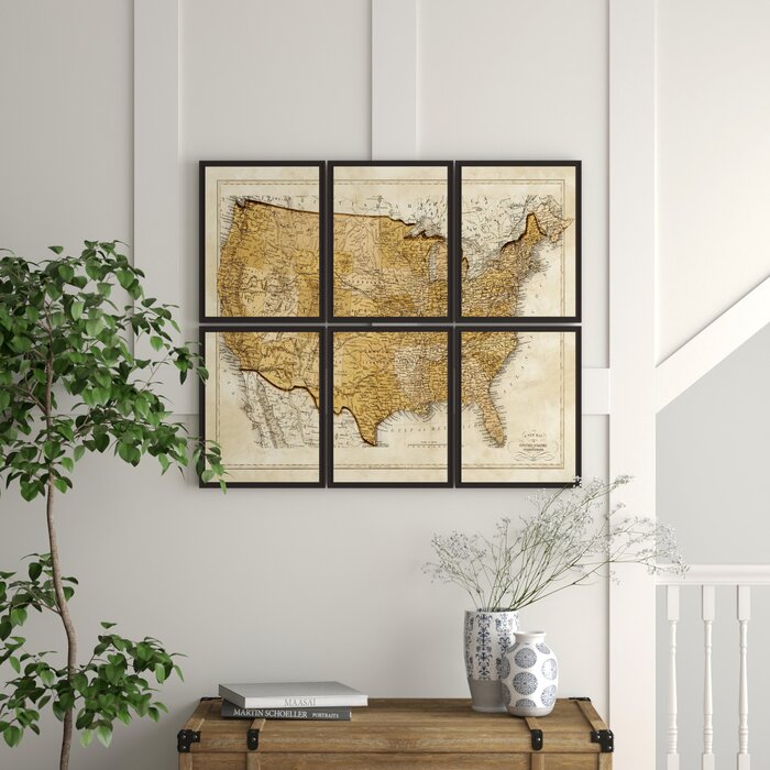 Birch Lane™ Briele Vintage USA Map Framed On Paper 6 Pieces Print | Wayfair