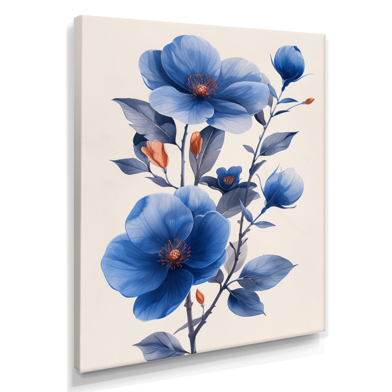 «Blue Cherry Blossom Beauty III» - art mural fleur de cerisier, Toile tendue, H 12 po x l 20 po x P 1 po
