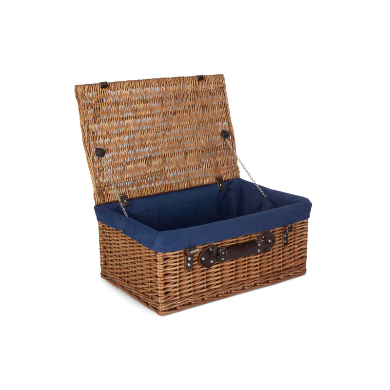 Wicker Hamper with Lining, 26cm H x 37cm W x 56cm D, Double Steamed/Navy Blue