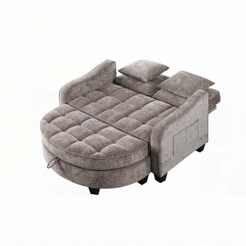 Canapé en chenille 2 places, méridienne double, Brun
