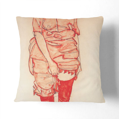 Standing Woman In Red Square Throw Cushion