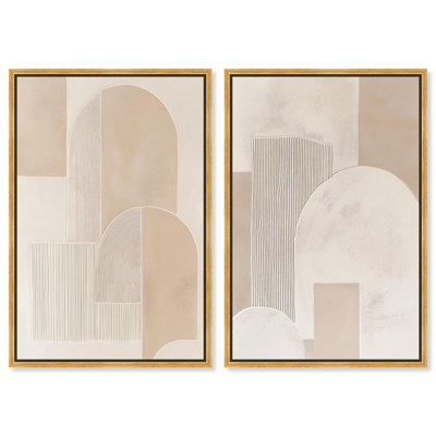 Glamorous Golden Horizons Duo Canvas Print Boho Wall Decor by Art Remedy, Gold Frame, 20 x 30