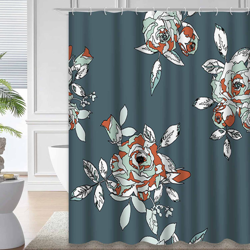 Rideau de douche imperméable à motif floral avec 12 crochets, L 72 po x l 78 po