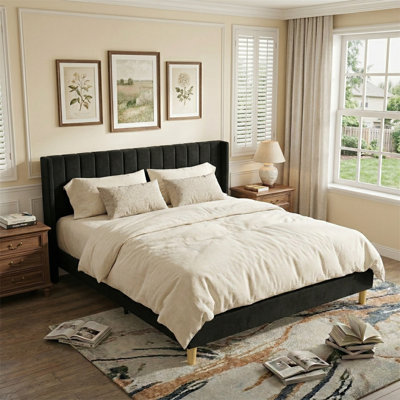 Deeb Vertical Channel Tufted Wingback Platform Bed