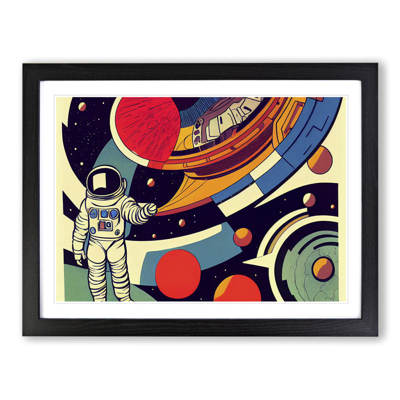 Retro Astronaut Vol.1 - Single Picture Frame Painting, Black Framed, 46cm H x 64cm W x 2cm D