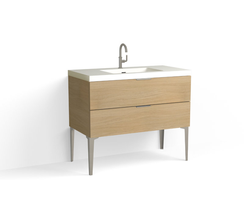 Avila 42" W Freestanding Single Bathroom Vanity with Dean Leg, Glossy White/Single, Biondo, Satin Nickel
