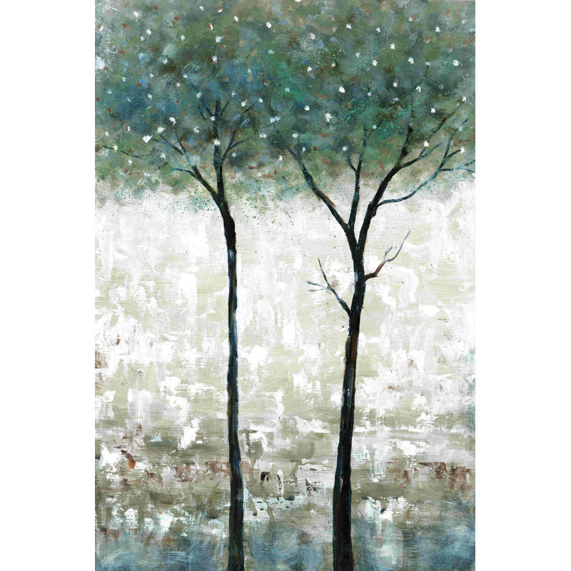 Arbres abstraits gris et bleu sarcelle, H 18 po x l 12 po