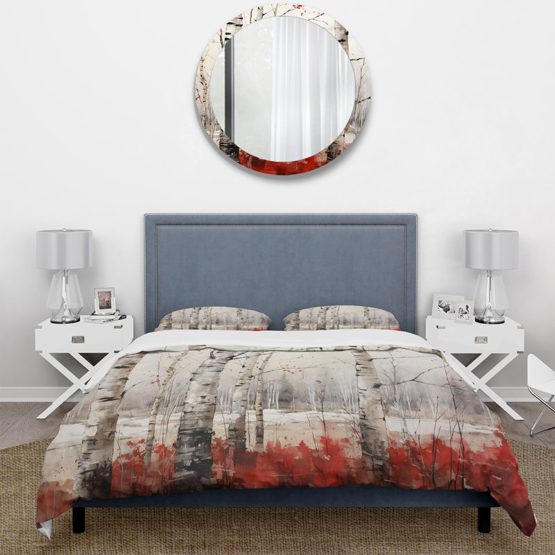 Bois de bouleau rouge en hiver II - ensemble de housse de couette floral - microfibre de polyester