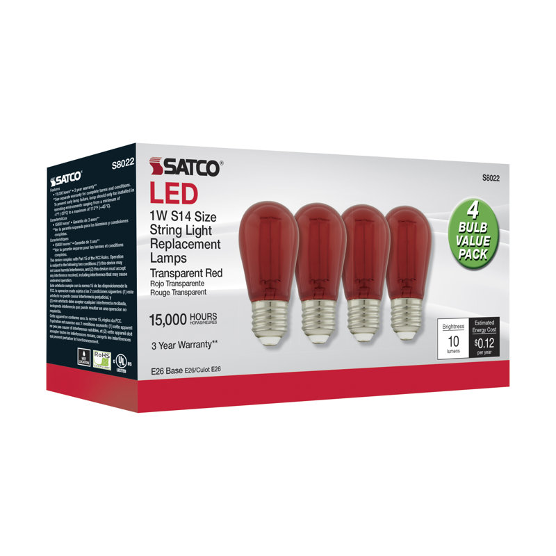1 W (équivalent à 11 watts), ampoule à DEL S14, à intensité variable, culot moyen E26 (standard)