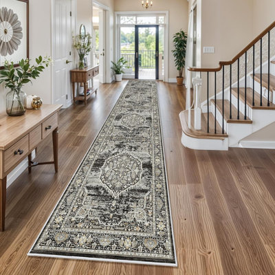 Tapis d'entrée lavable: tapis de couloir de cuisine de style campagnard large tapis de sol doux et résistant à l'eau pour salle de bain, tapis antidérapant pour salon, chambre à coucher, salle à manger (noir)