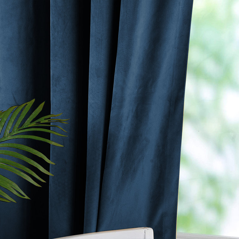 Reede Luxury Crushed Velvet Eyelet Curtains - Fully Lined, Heavy Plush Drapes, Blue, 117cm Width x 137cm Drop