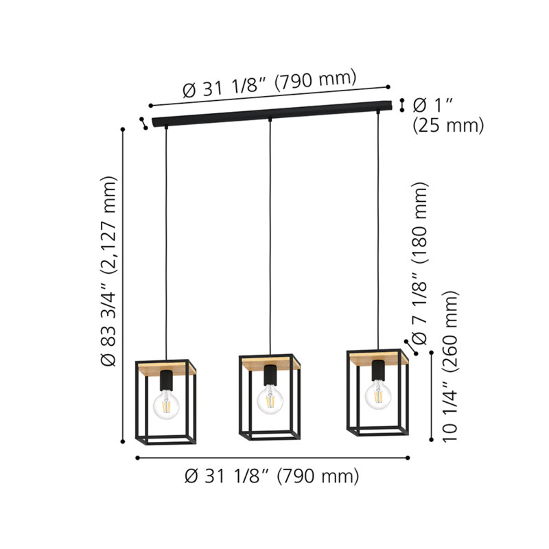 Luminaire suspendu linéaire 3 lumières Libertad