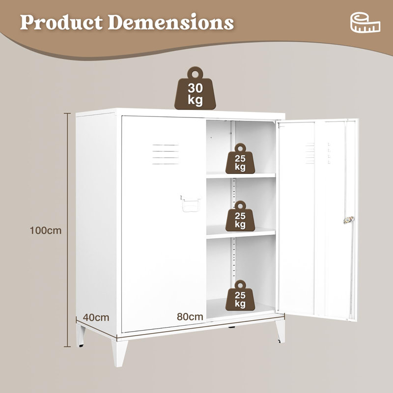 2 -Door Storage Cabinet, White