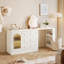 Meuble-lavabo moderne avec 3 tiroirs et armoire Ebern Designs, coiffeuse d'angle avec tablette et porte en acrylique (sans miroir)-1991005277