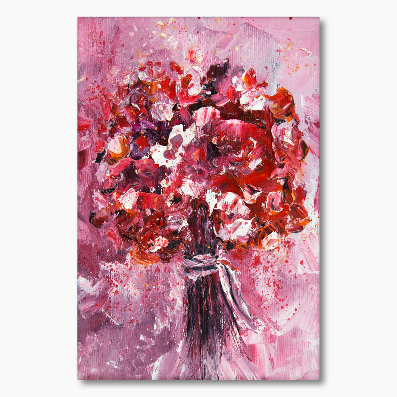 Bouquet de fleurs rouges et roses - Toile de ferme, H 12 po x l 8 po x P 1 po, Toile tendue