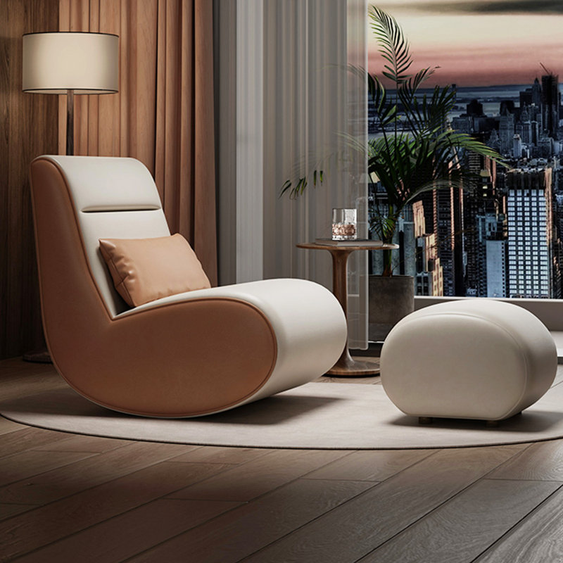 Chaise berçante avec repose-pieds Comfy, Brun foncé / Beige