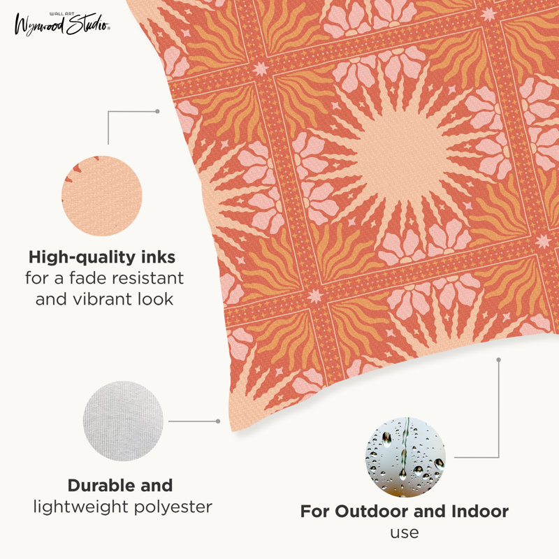 Coussin décoratif intérieur / extérieur en polyester rétro Sun Tiles