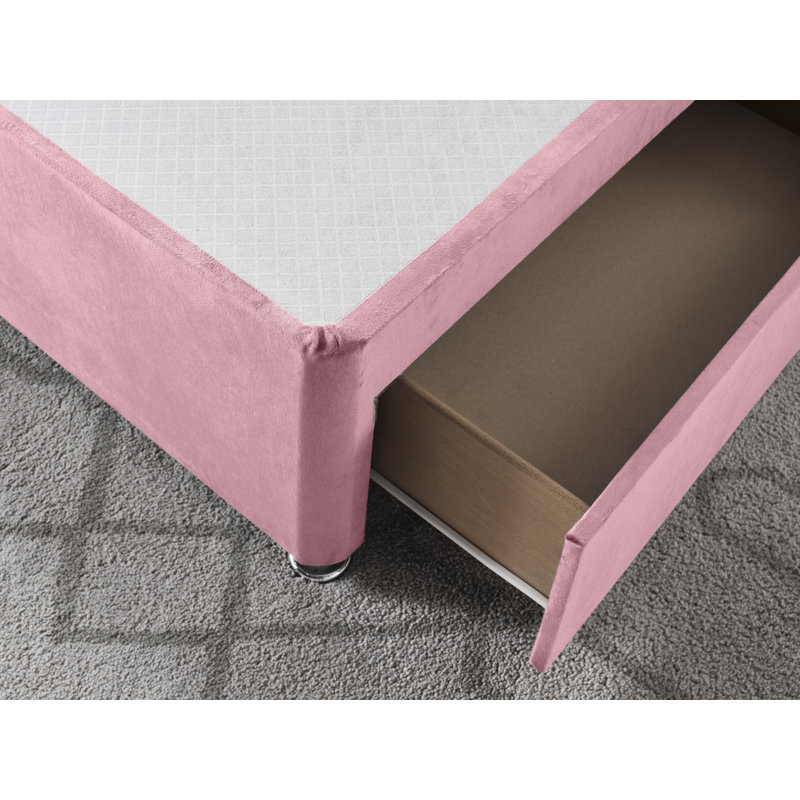 Plush Divan Bed Base, Right Side Drawers, Single (3'), Pink
