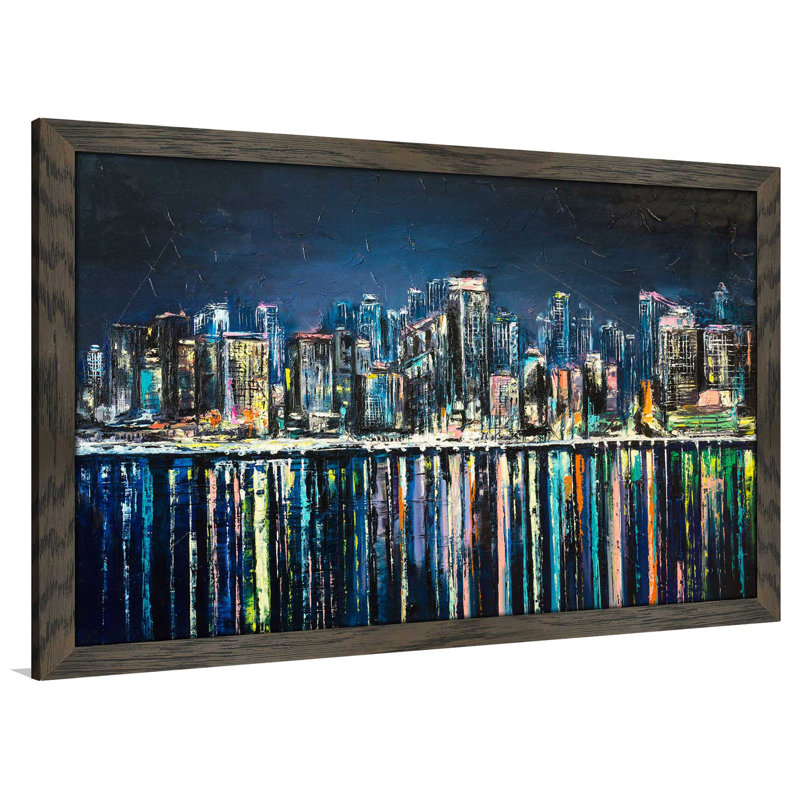 «Night Magic City», reproduction encadrée, H 21,5 po x l 27,5 po x P 0,75 po, Cadre chocolat patiné