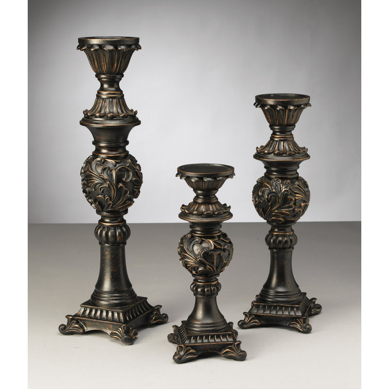 Ensemble de chandelles en résine 3 pièces, Noir antique