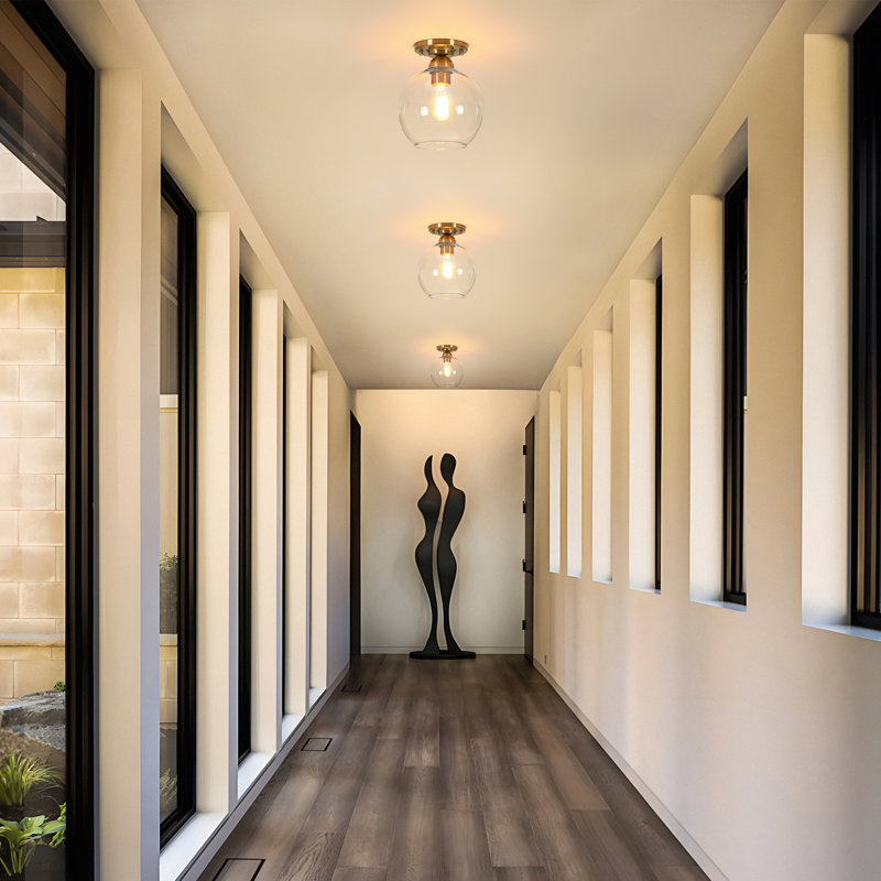 1-Light Semi Flush Mount with Clear Glass Shade