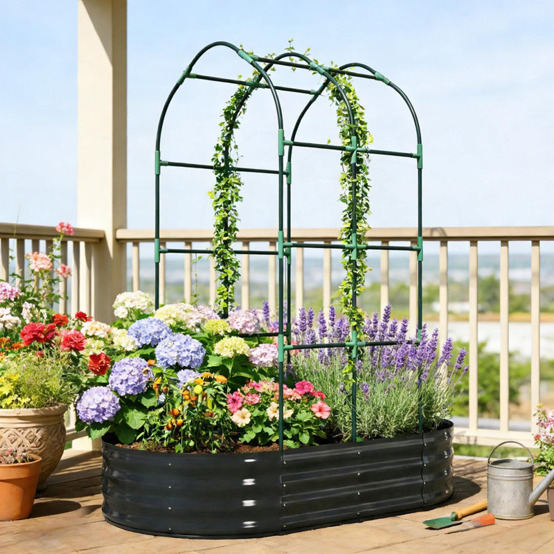 Lit de jardin surélevé pour l'extérieur, bacs à fleurs, bacs à plantes en treillis arqués