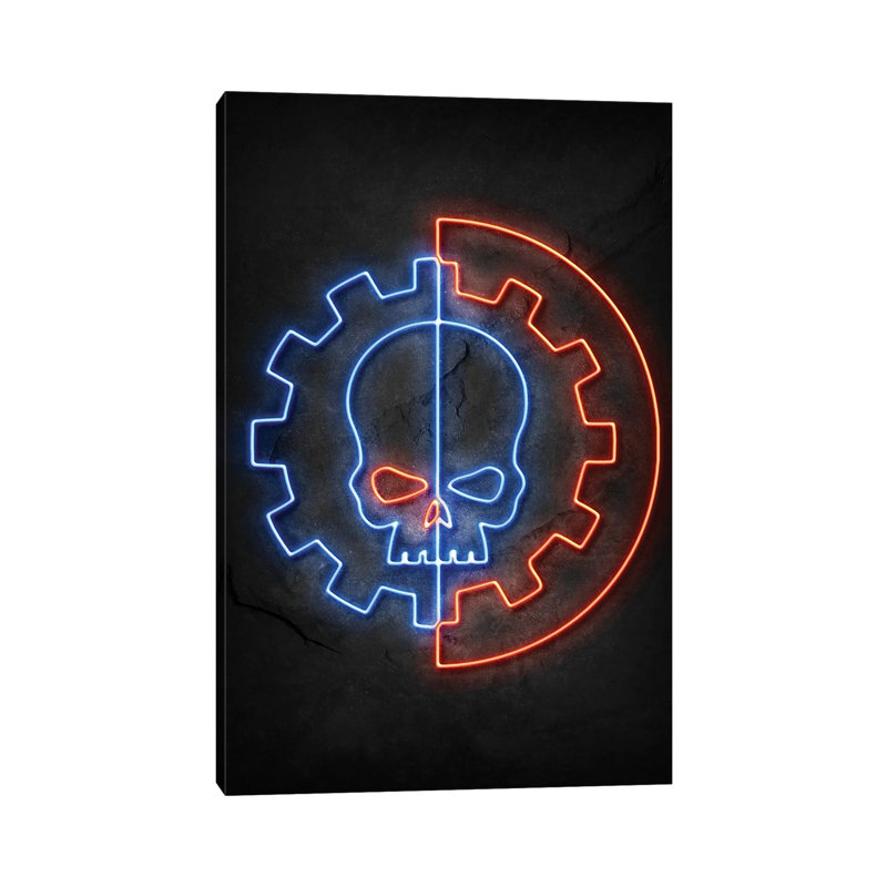 Skull Neon by Durro Art - Wrapped Canvas Print, 30.48 cm H x 45.72 cm W