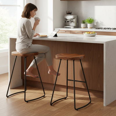 Tabouret de bar 26 po pour îlot de cuisine, selle rustique, tabourets sans dossier avec pieds en métal