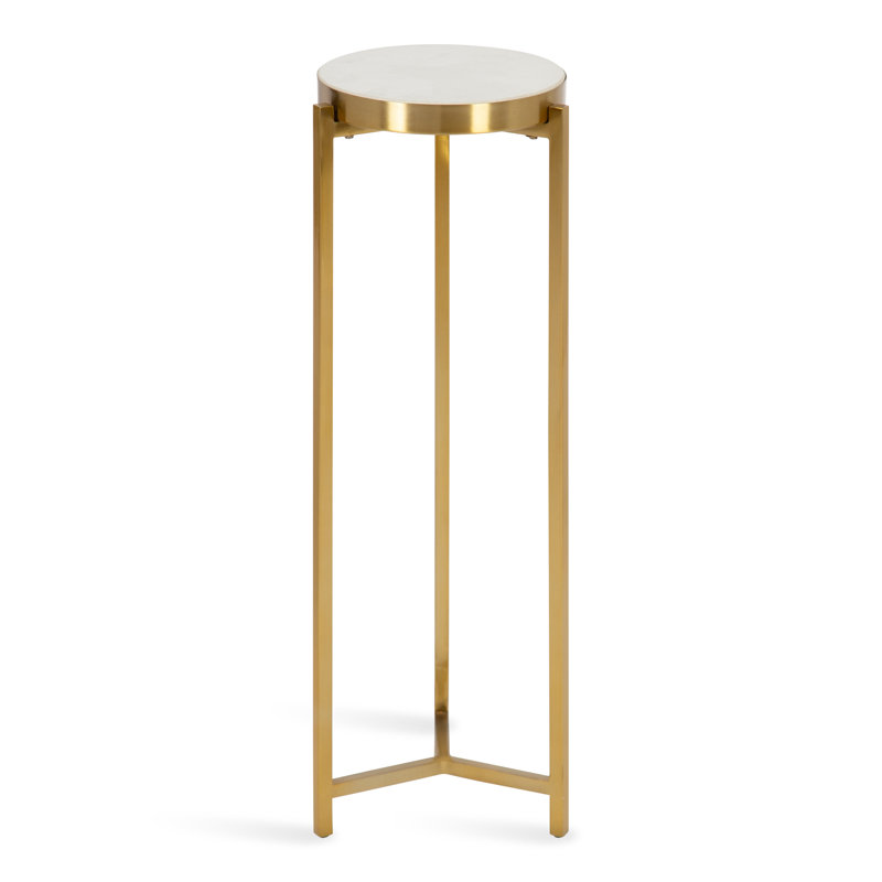 Eveland Round Metal Drink Table, White, Gold