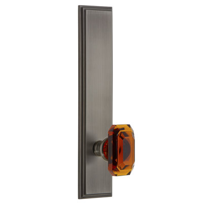Grandeur Carré Tall Plate Privacy with Baguette Amber Crystal Door Knob