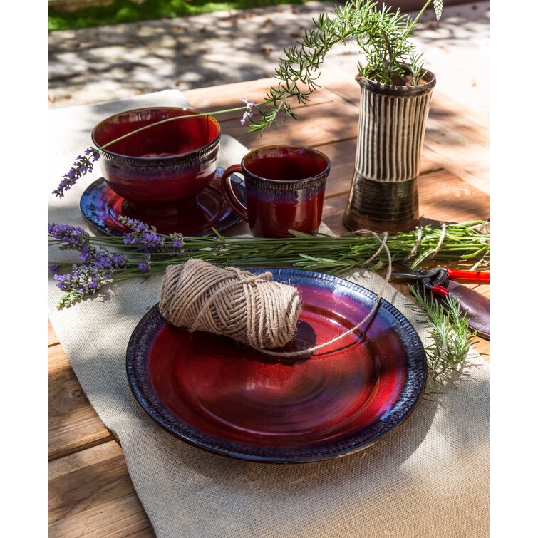 Over & Back Stoneware Dinnerware Set, 16 Piece in 2 Colours