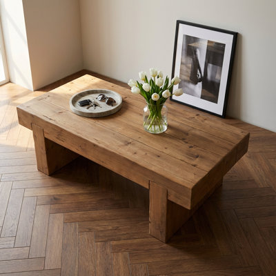 Table basse moderne en bois massif de style rustique moderne avec plateau spacieux