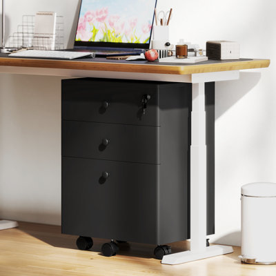 3-Drawer Filing Cabinet with Lock, Mobile File Cabinet, White