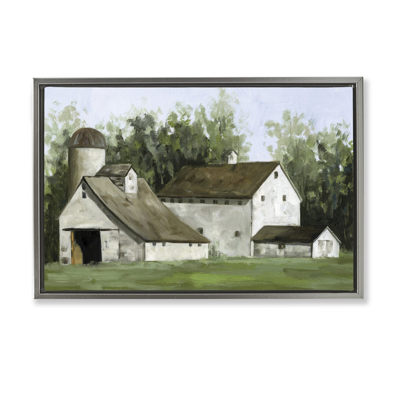 Toile flottante encadrée "White Barn Farmhouse" par White Ladder, Cadre flottant gris lustré, H 17 po x l 25 po