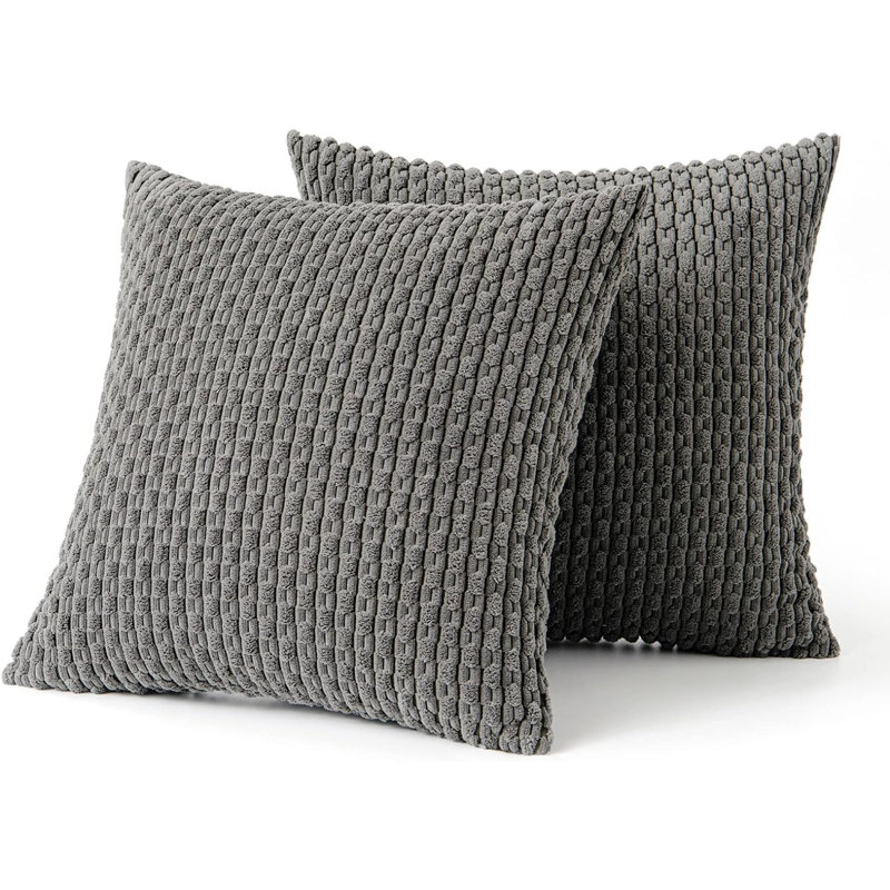 Housse de coussin Cozy 2 pièces, 20 po x 20 po, Gris foncé