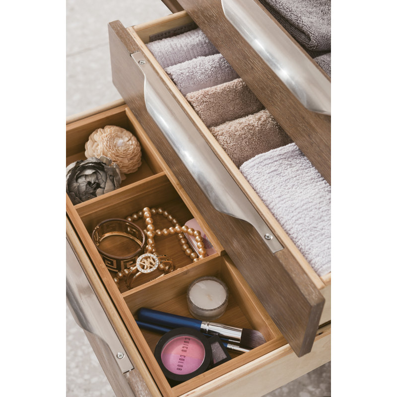 Mercer Island 60'' W Double Vanity, Radiant Gold, Glossy White, Latte Oak