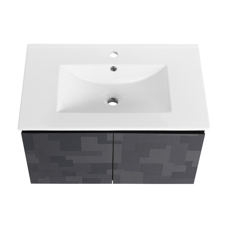 Meuble-lavabo flottant mural avec lavabo en céramique et porte d'armoire à fermeture en douceur