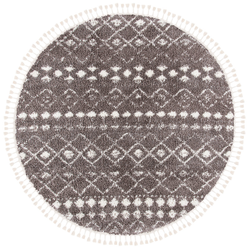 Berber Fringe Shag Performance Southwestern Rug, Round 6'7"