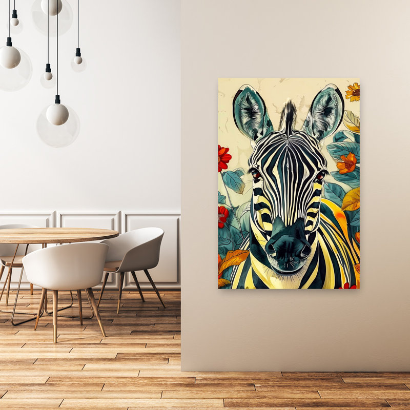 Animaux tropicaux, art zébré audacieux et coloré, H 48 po x l 32 po