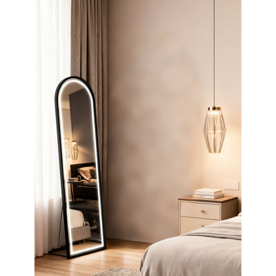 Miroir de plancher pleine longueur 63 po x 20 po avec 3 modes de couleur, réglage continu de la luminosité et mémoire pour la chambre à coucher