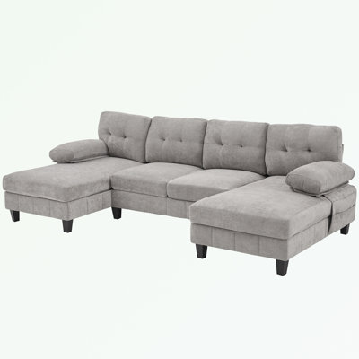 U-shaped Sectional Sofa With Dual Chaise Lounges, Storage Pockets And Armrest Pillows