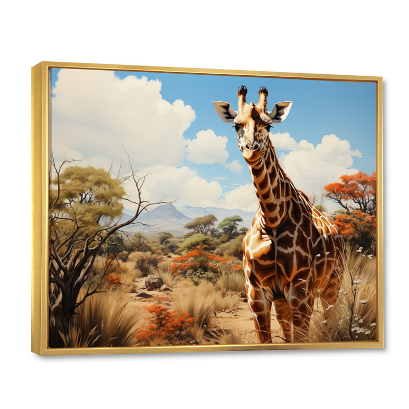 «African Savannah Stroll I» sur toile, Cadre flottant doré, H 12 po x l 20 po x P 1 po