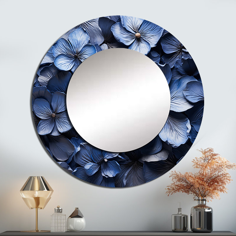 Sadat orné bleu violet beauté - miroir mural décoratif Violets, grand miroir rond traditionnel, impression d'art en métal